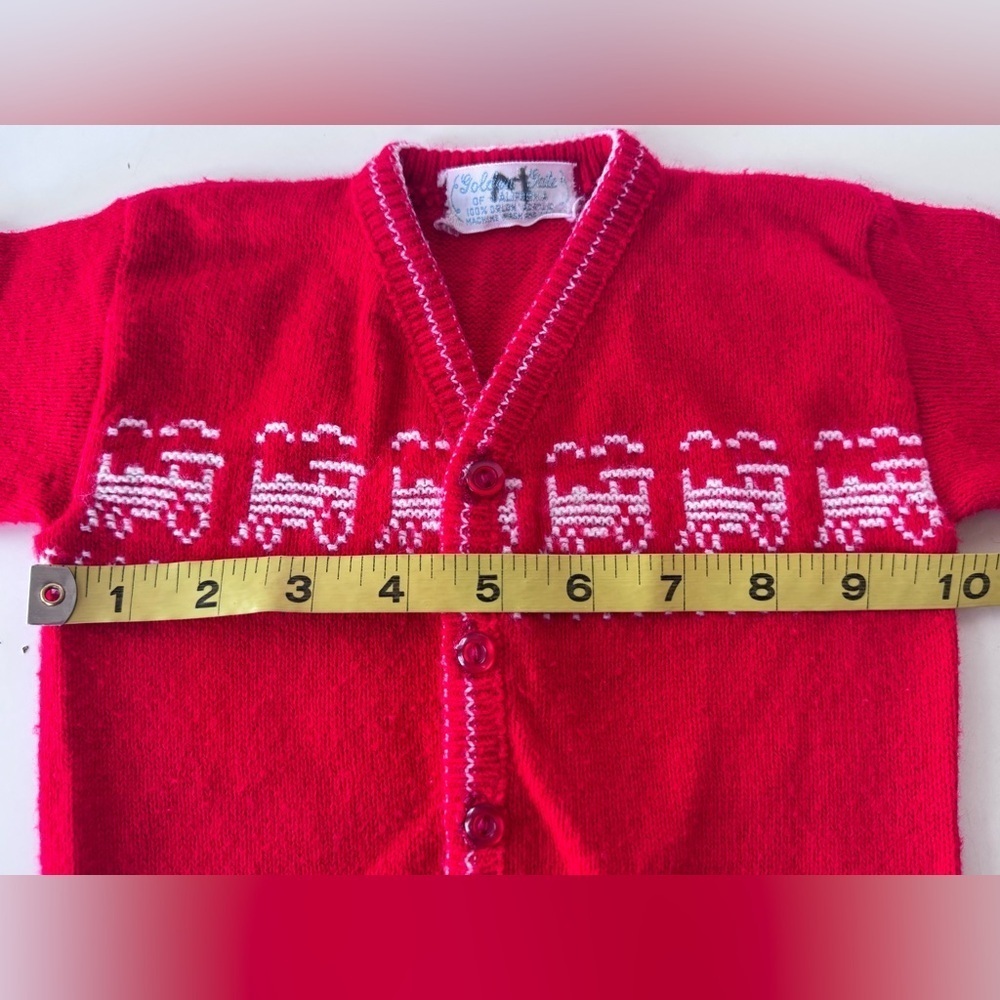 Vintage 70s Golden Gate California Red Train Baby Button Down Cardigan Sweater - Picture 6 of 8